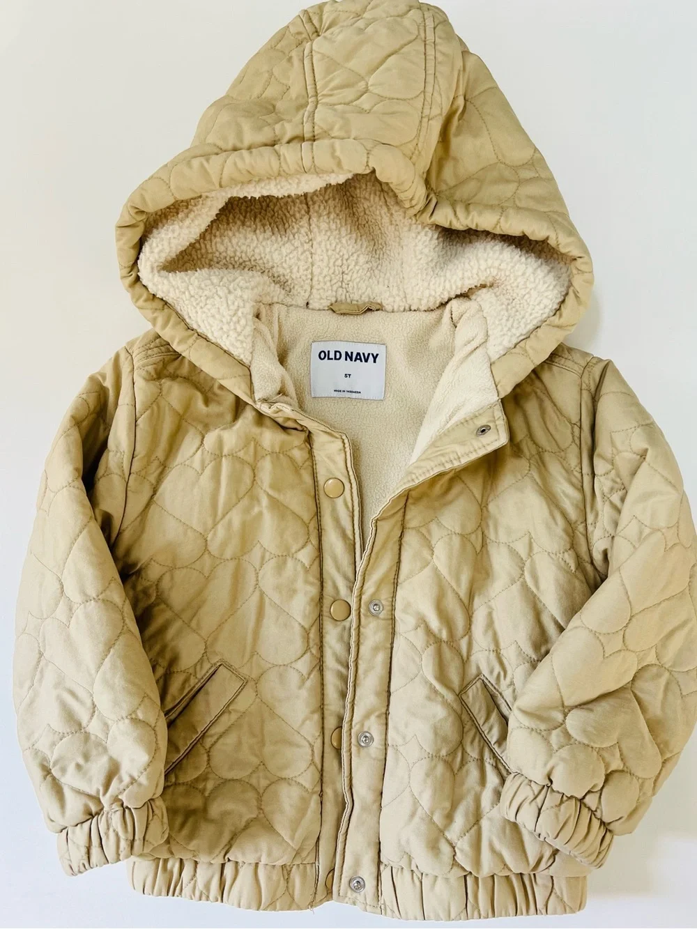 Old Navy Quilted Sherpa-Lined Hooded Jacket - British Khaki size 5T